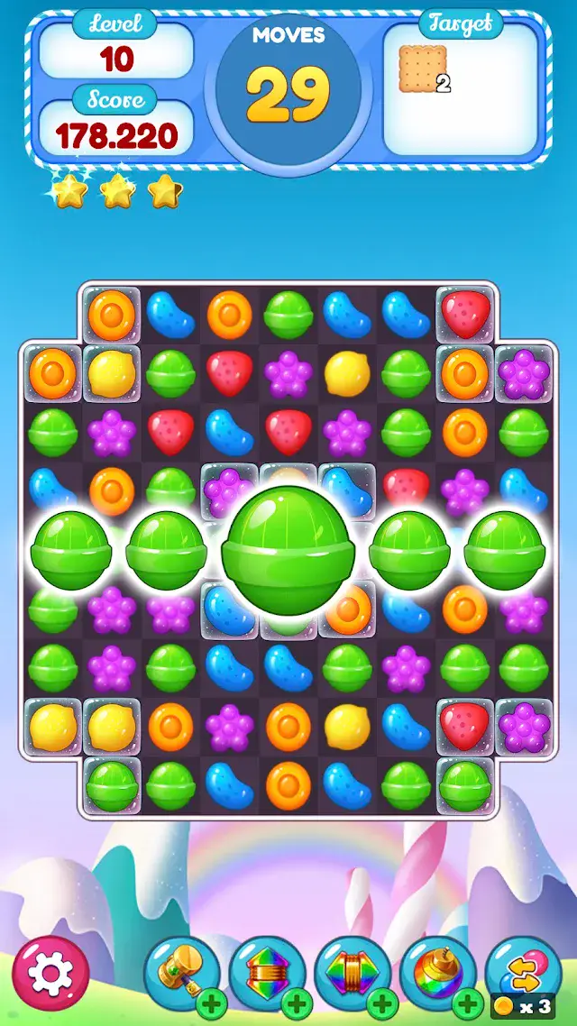Fruit Candy : Match 3 Puzzle board full of fruit pieces
