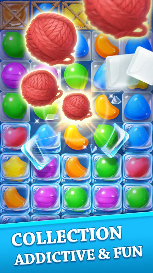 Sweet Candy Crack board with a rocket clearing a row
